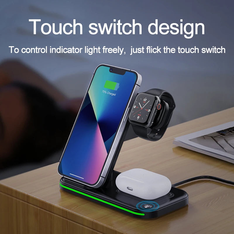 Trending 3-in-1 Wireless Charging Station for Cellphone Smartwatch Earphone 10W Output 5V/2A Type-C Port OTP/OVP Protection