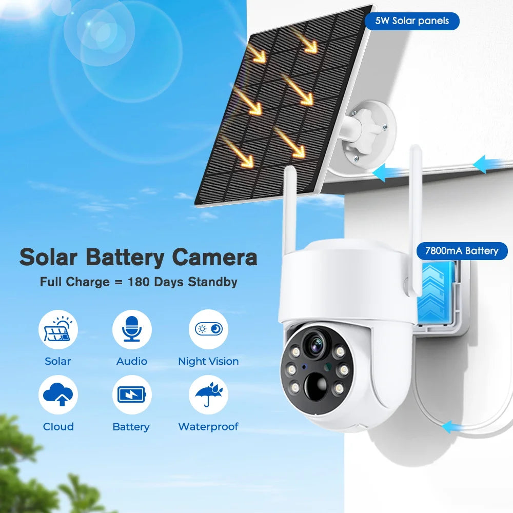 4MP Solar-Powered Outdoor Security Camera with Wi-Fi & PTZ